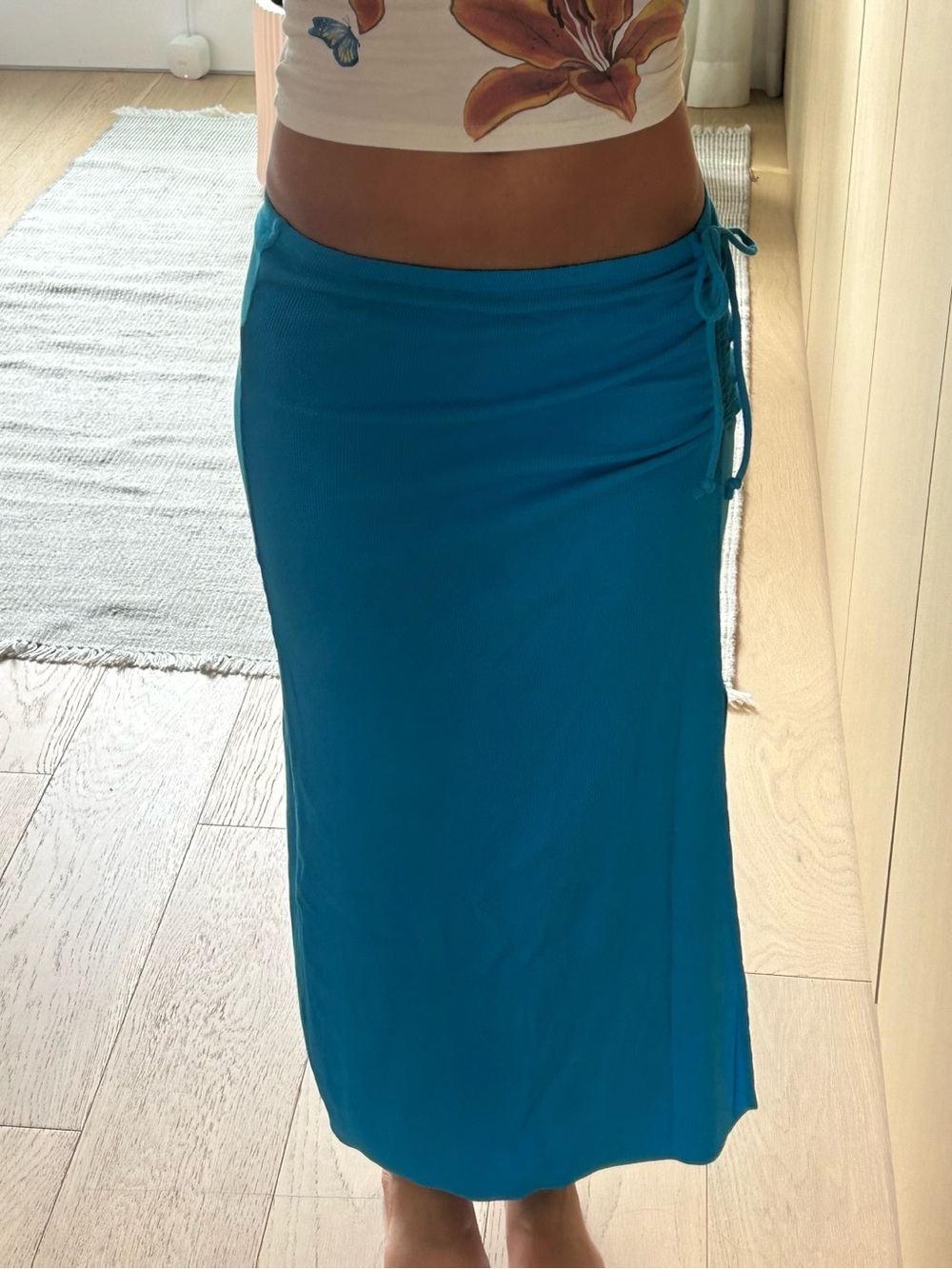 Aerie Blue Ruched Side Tie Maxi Skirt XS